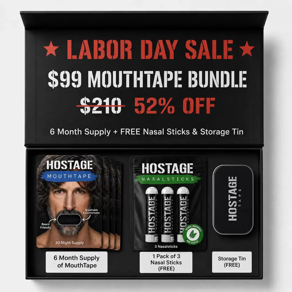 Labor Day Mouth Tape Bundle + Nasal Sticks + Tin Main image