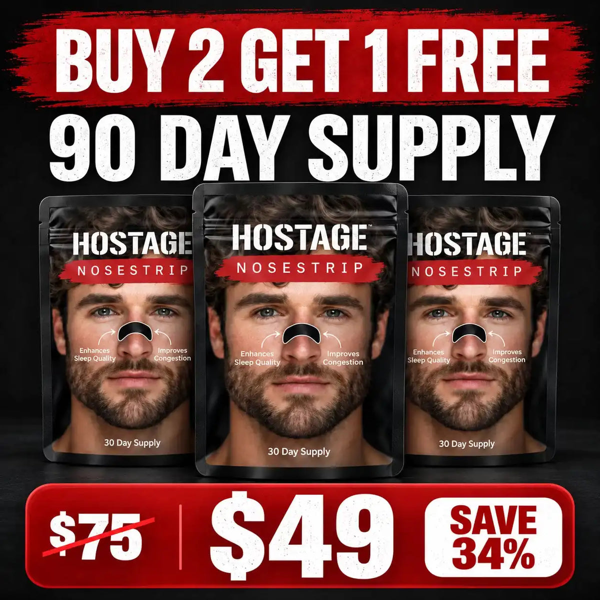 Hostage Nose Strips Buy 2 Get 1 FREE 90 Day - Starter Pack - FREE Shipping Main image